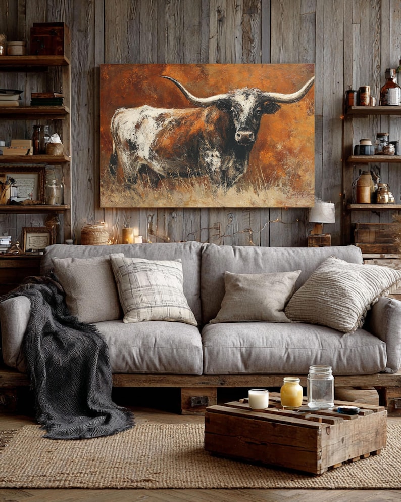 Rustic Bull Rustic Longhorn Bull Canvas Print: Western Farmhouse Wall Art - Etsy