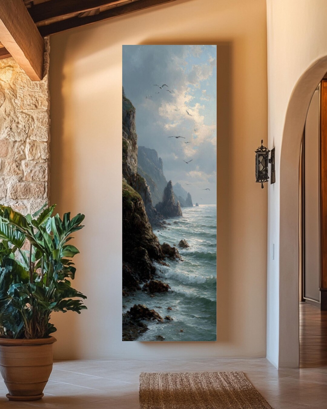 English Cliff Seascape Canvas Art – Vintage Coastal Oil Painting - Etsy