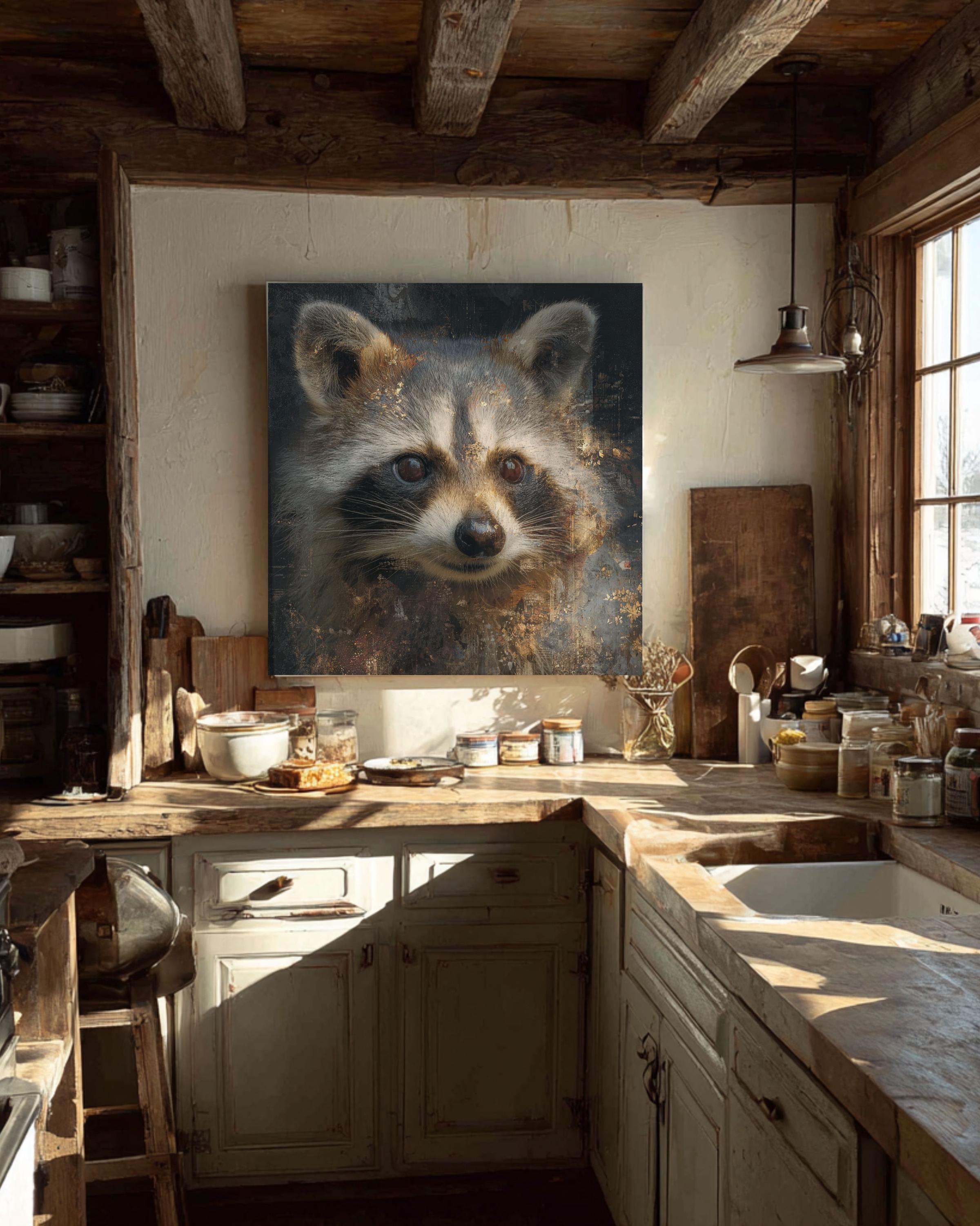 Rustic Raccoon Rustic Raccoon Canvas Wall Art: Modern Woodland Home Decor - Etsy