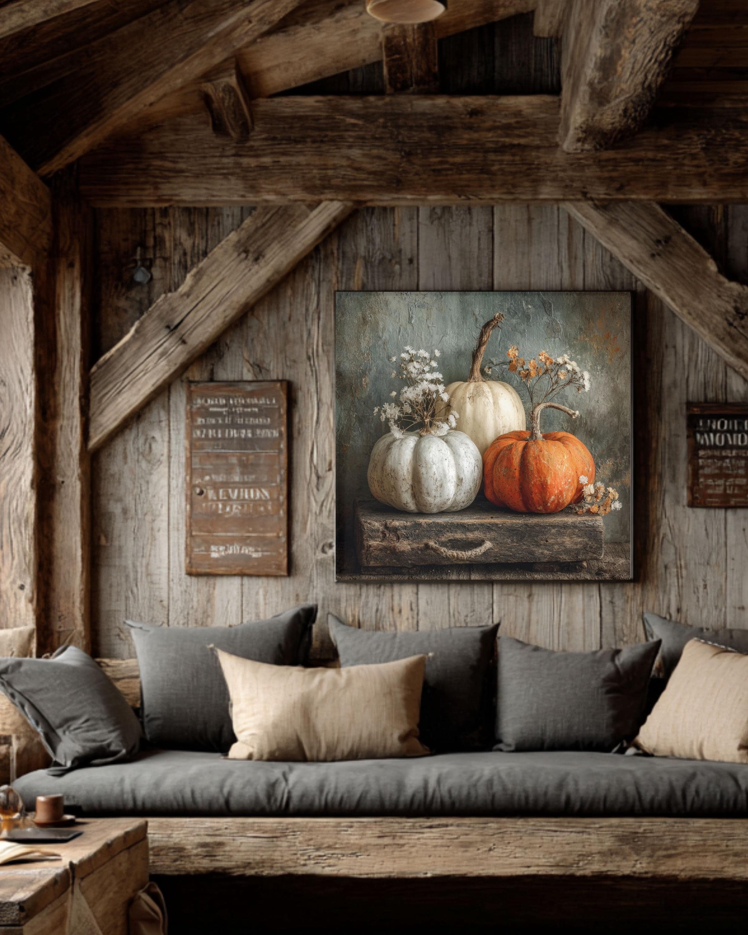 Rustic Autumn Pumpkins Canvas Print: Fall Farmhouse Wall Art - Etsy