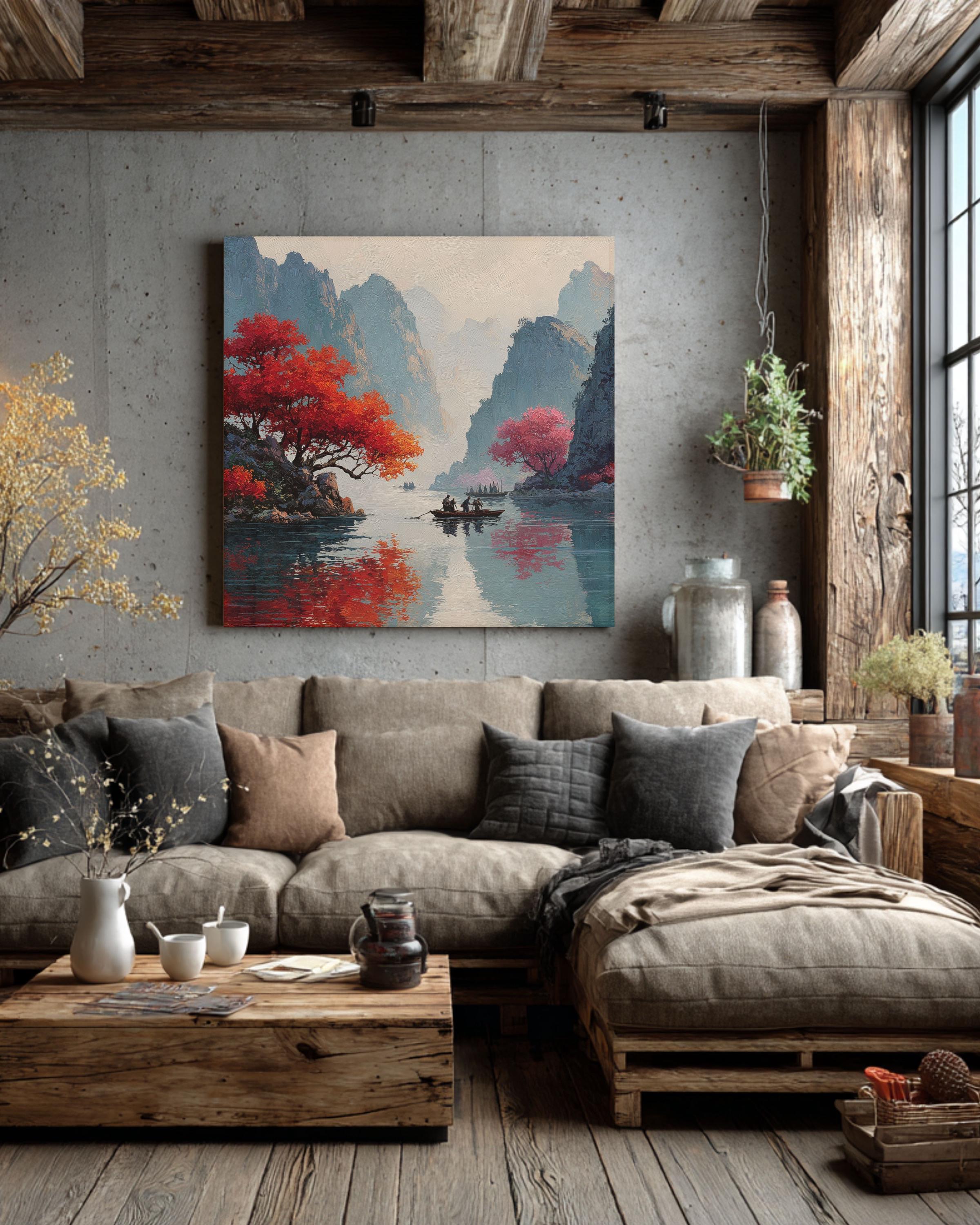 Rustic Chinese Scene Rustic Chinese Landscape Painting | Oriental Canvas Wall Art - Etsy