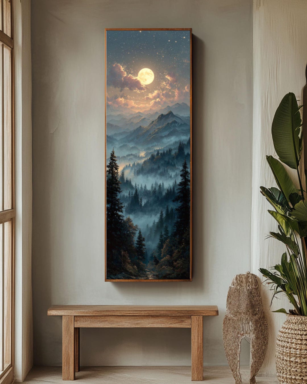 Full Moon Mountain Canvas Art – Mystical Forest Landscape - Etsy