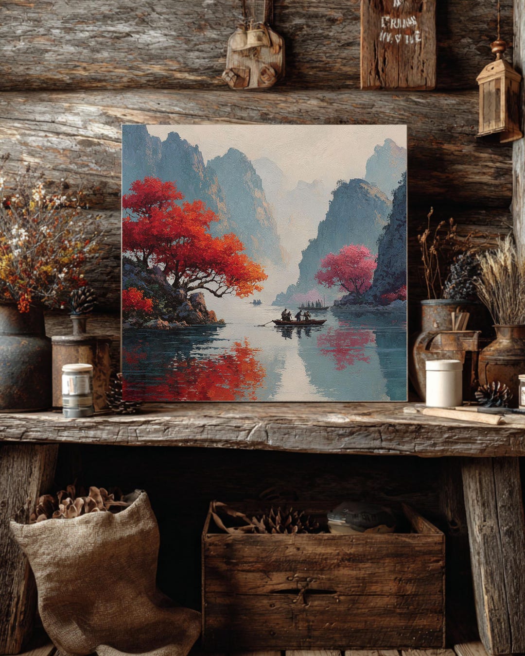 Rustic Chinese Scene Rustic Chinese Landscape Painting | Oriental Canvas Wall Art - Etsy