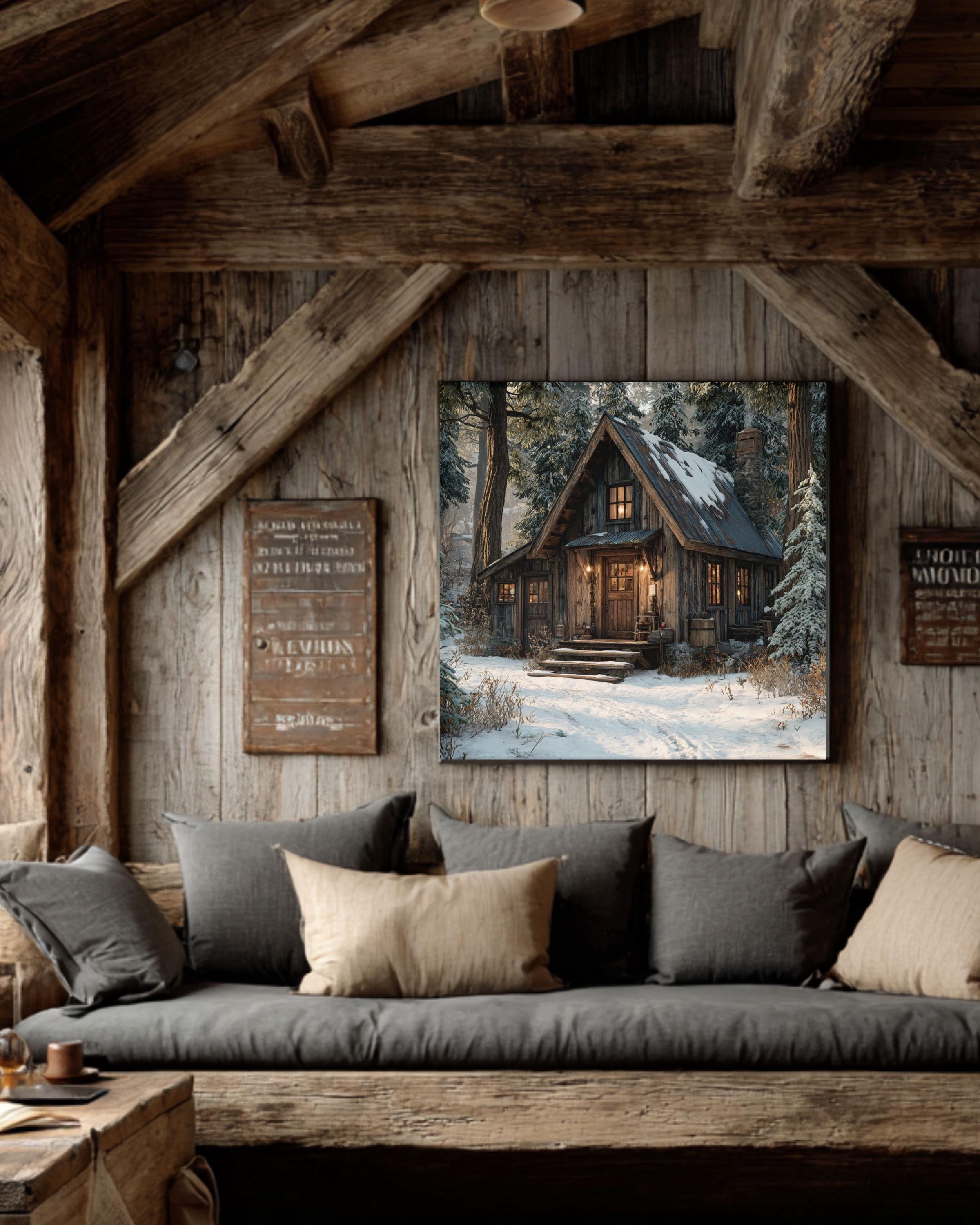 Rustic Christmas Cabin Canvas Art: Farmhouse Winter Lodge Decor - Etsy