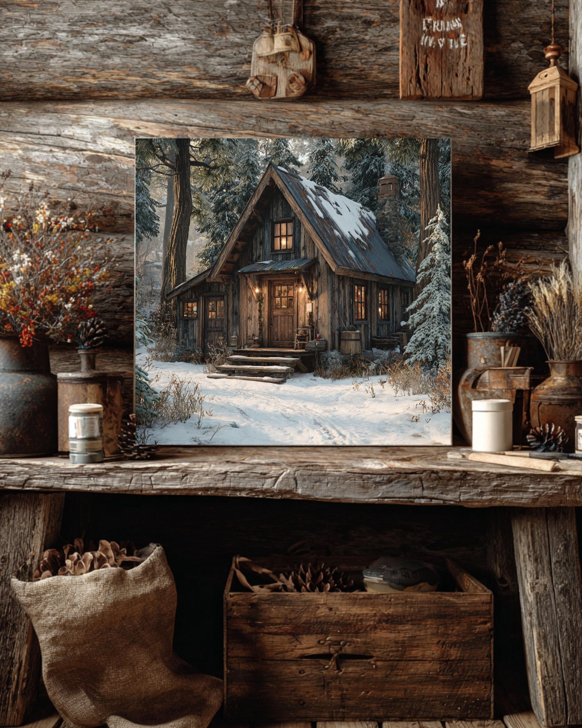 Rustic Christmas Cabin Canvas Art: Farmhouse Winter Lodge Decor - Etsy