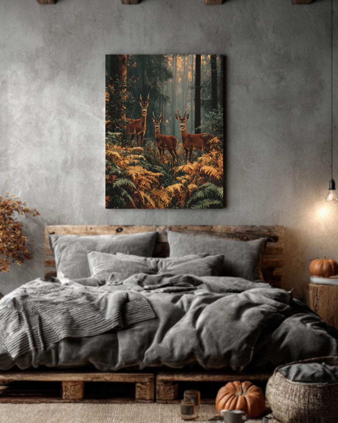 Three Roe Deer Wall Art – Autumn Forest Wildlife Painting, Rustic ...