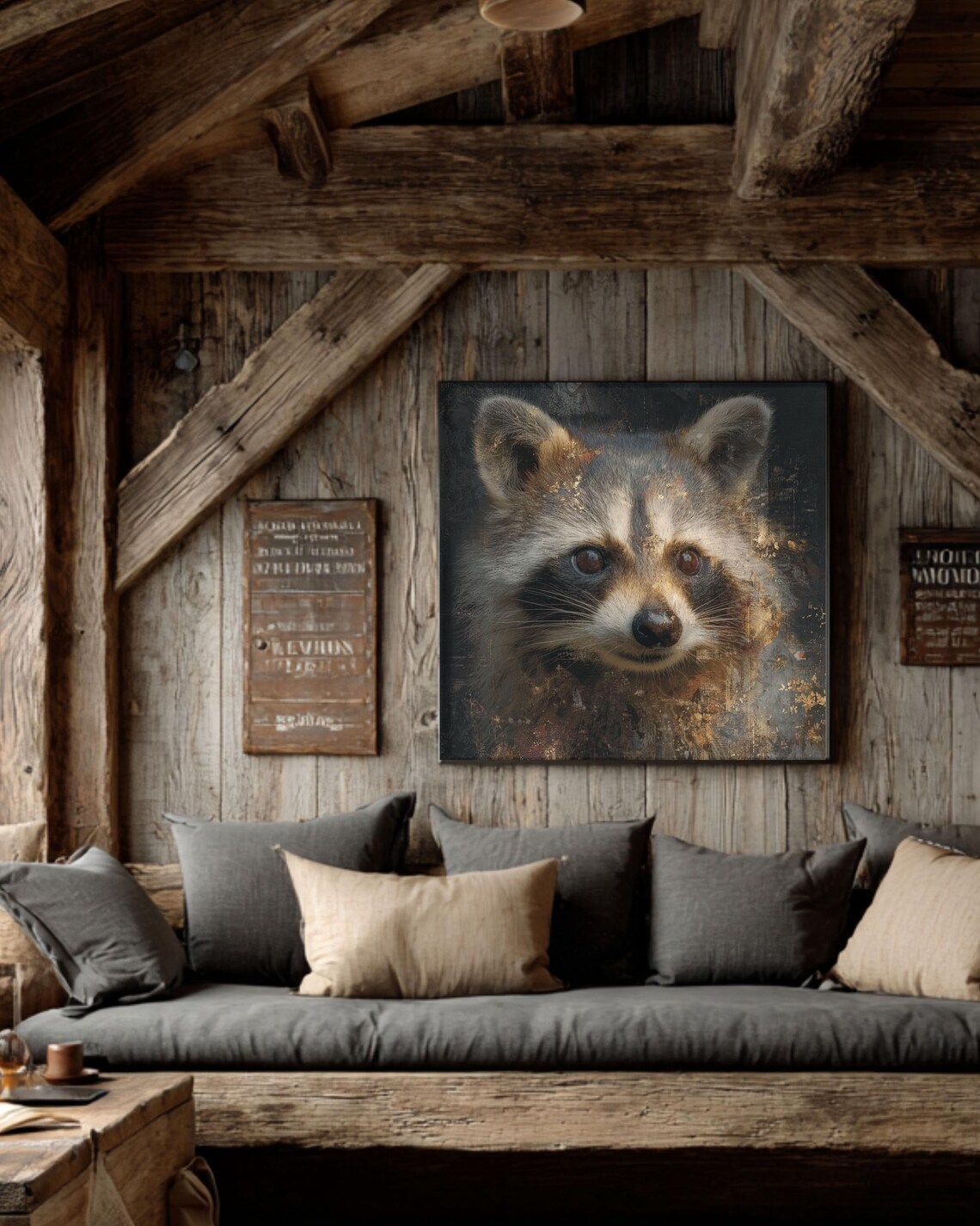 Rustic Raccoon Rustic Raccoon Canvas Wall Art: Modern Woodland Home Decor - Etsy