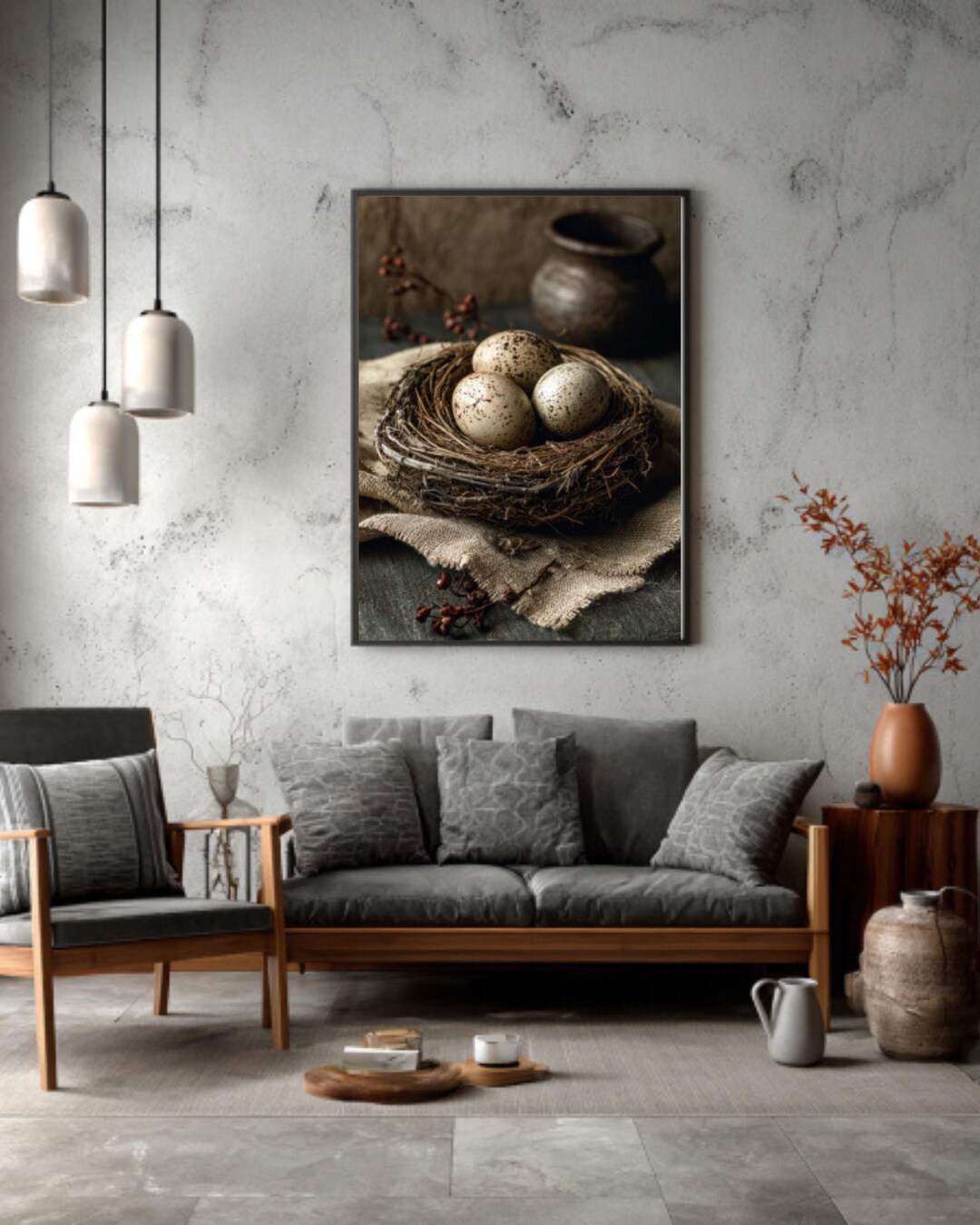 Rustic Bird Nest Wall Art – Vintage Style Painting With Three Eggs ...
