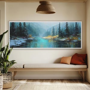 Panoramic River Canvas Art: Modern Rustic Farmhouse Wall Decor