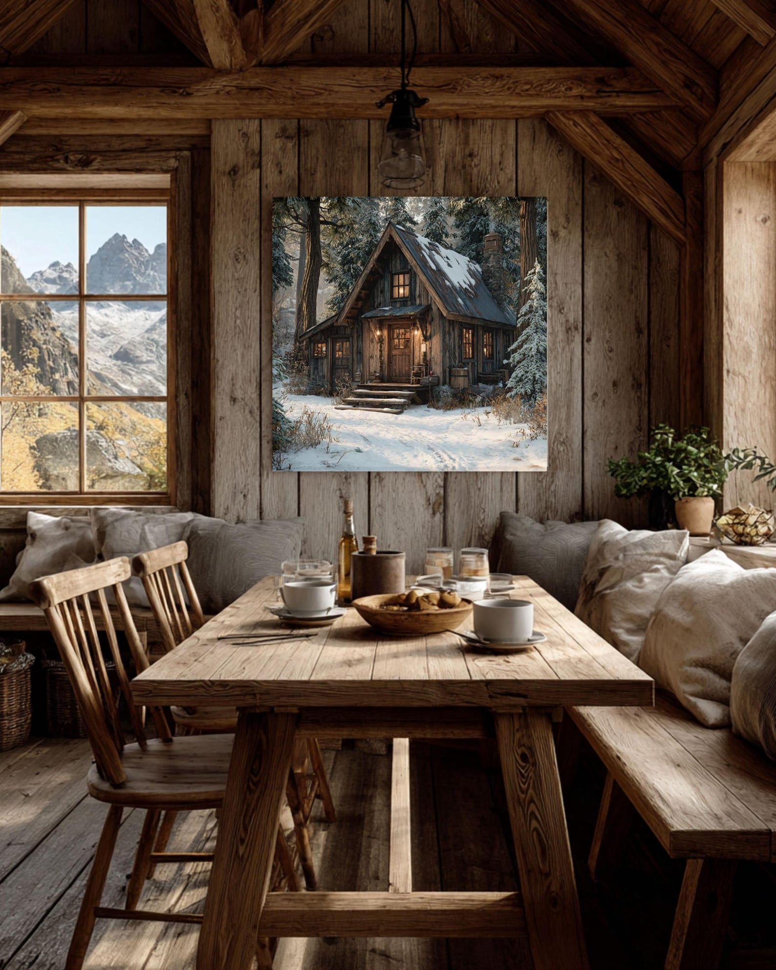 Rustic Christmas Cabin Canvas Art: Farmhouse Winter Lodge Decor - Etsy