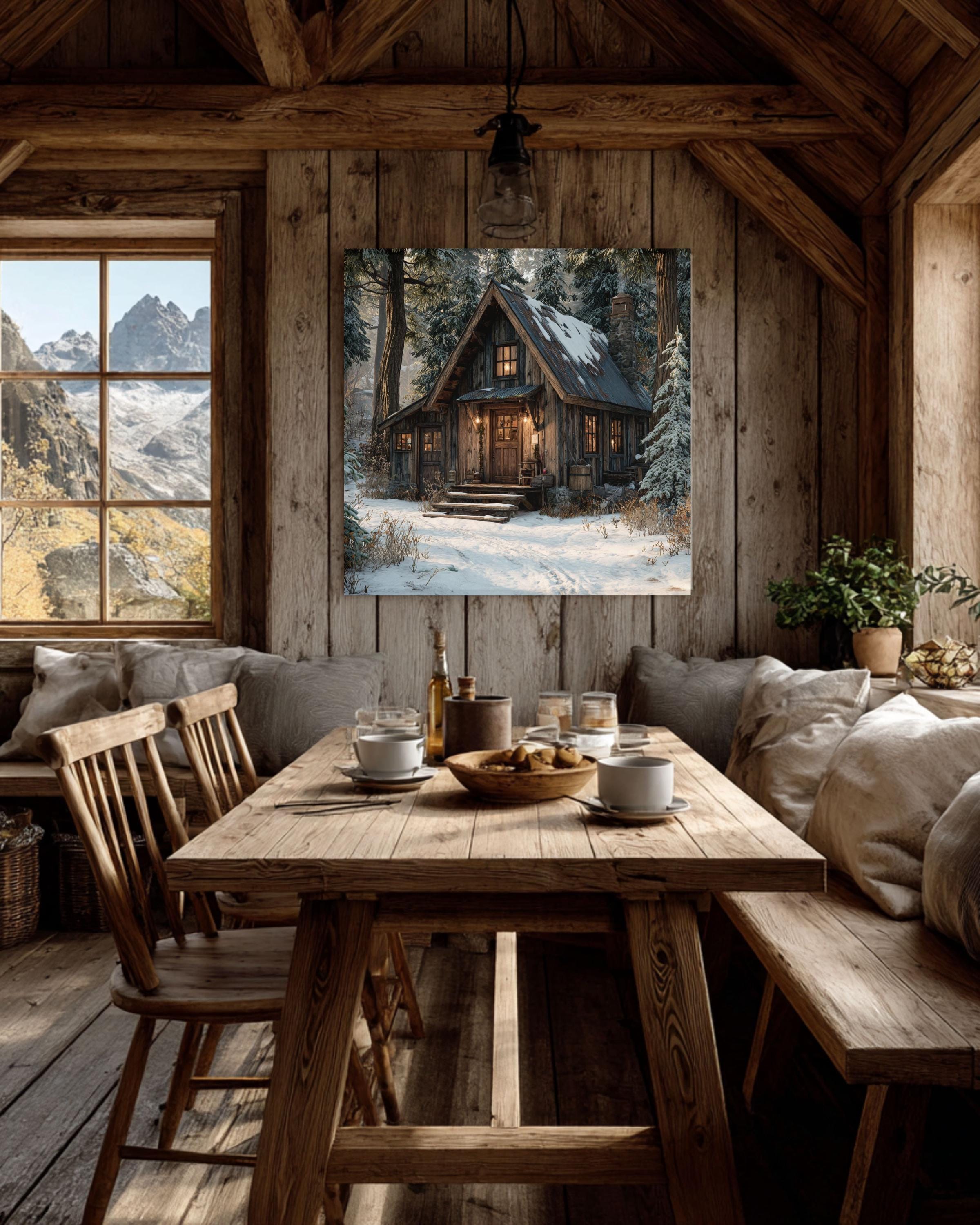 Rustic Christmas Cabin Canvas Art: Farmhouse Winter Lodge Decor - Etsy