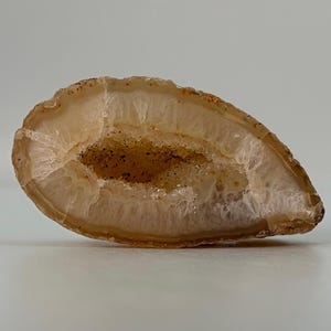 Honey Oco Geode – Druzy Quartz Crystal Geode Half with Banded Agate, Natural Mineral Display Piece