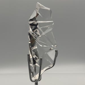 Faceted Lemurian Quartz on Stand, Clear Quartz Statement Piece, Polished Crystal Display, Collector Mineral Specimen, Natural Quartz Décor
