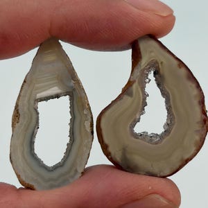 Natural Mini Agate Geode Slice Pair | Druzy Quartz Window Slices | Small Display Specimens | Exact Set Shown