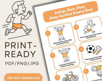 Kids Exercise Chart | 6 Step Daily Fitness Guide Printable | Physical Activity Poster | PE Classroom Decor | A4 Instant Download