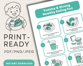 Healthy Eating Guide for Kids | 6 Step Nutrition Chart Printable | MyPlate Food Groups Poster | Classroom Health Education Instant Download