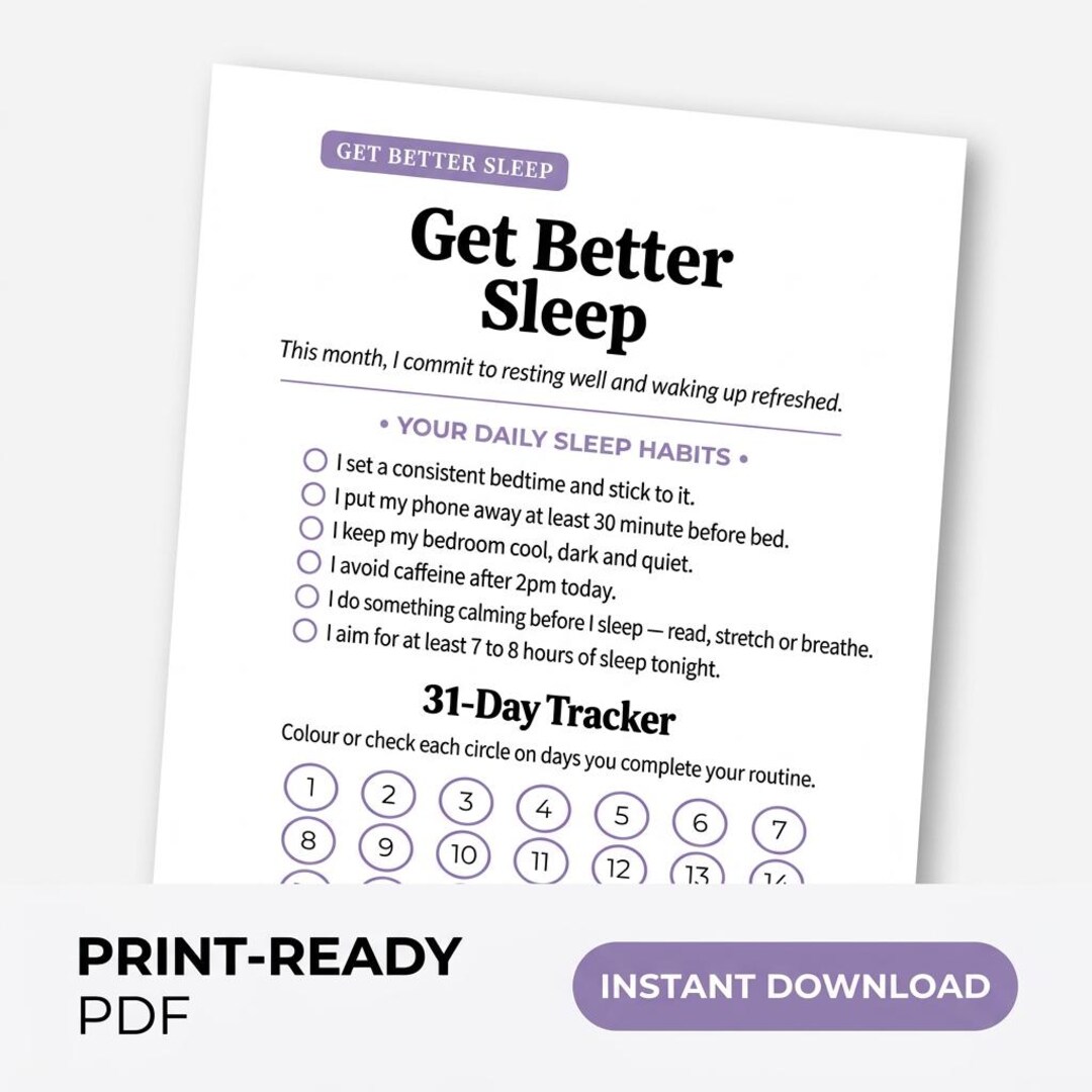 Get Better Sleep Habit Tracker Printable | 31 Day Daily Tracker | Step ...