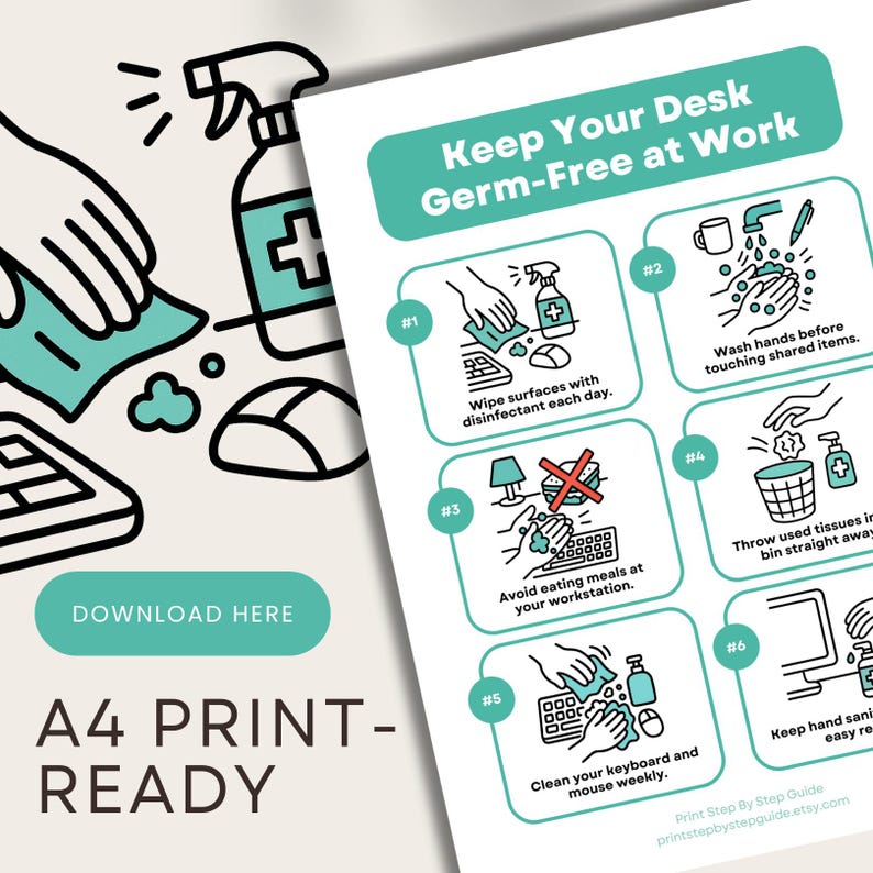 Desk Hygiene Guide Printable | Office Cleanliness Poster | 6 Step ...