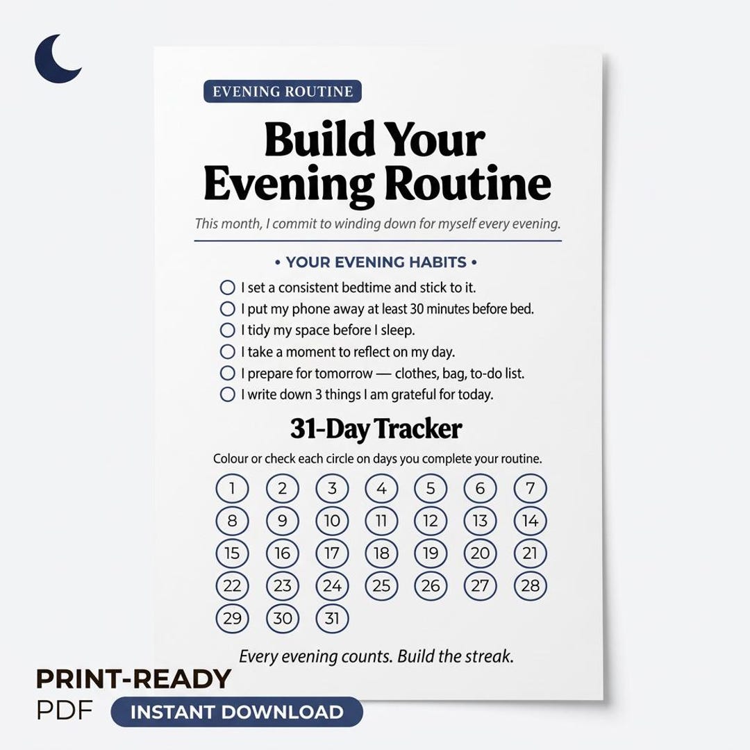 Evening Routine Tracker Printable | 31 Day Habit Tracker PDF | Daily ...
