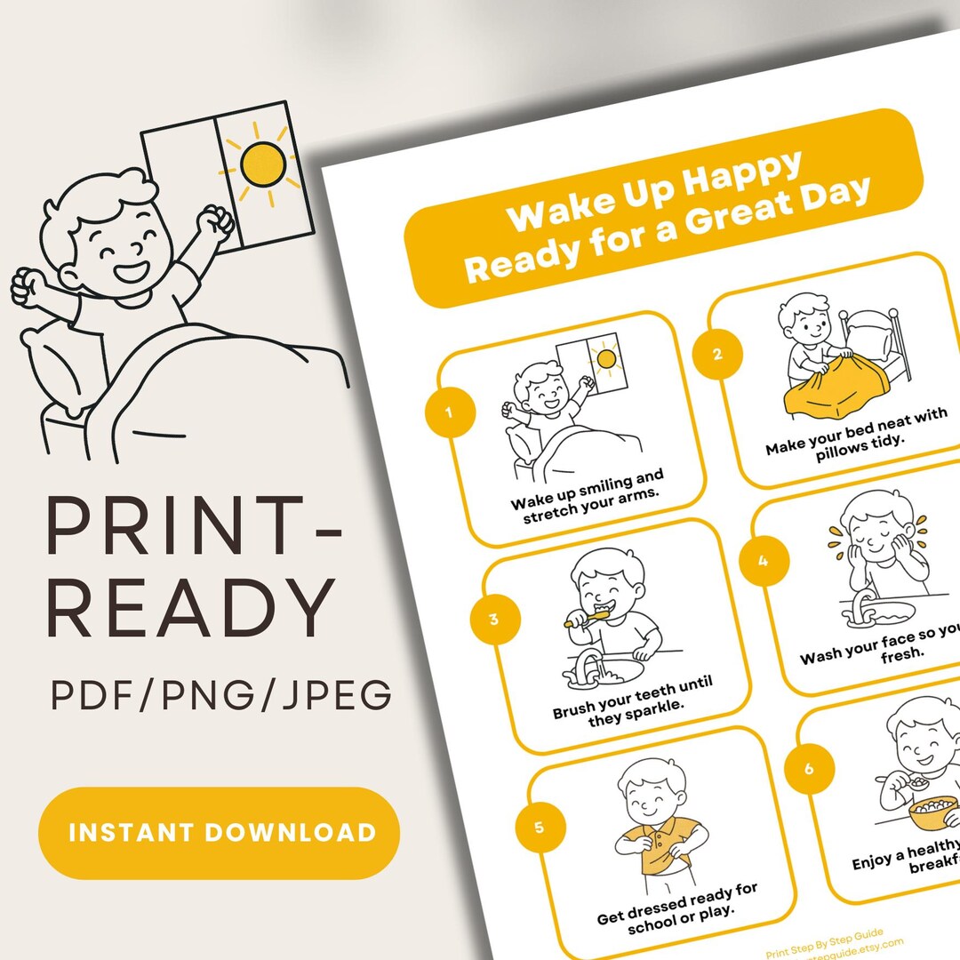 Morning Routine Chart for Kids | 6 Step Get Ready for School Printable ...