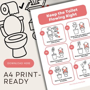 Toilet Hygiene Guide: Printable Bathroom Etiquette Sign (Digital Download PDF, PNG, JPG A4)