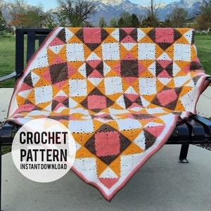 Granny Square Crochet Blanket PDF Pattern crochet pattern , Quilt Sunburst Crochet Quilt inspired, easy crochet afghan image 1