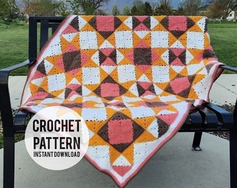 Granny Square Crochet Blanket PDF Pattern - crochet pattern , Quilt Sunburst Crochet Quilt inspired, easy crochet afghan