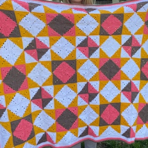 Granny Square Crochet Blanket PDF Pattern crochet pattern , Quilt Sunburst Crochet Quilt inspired, easy crochet afghan image 5