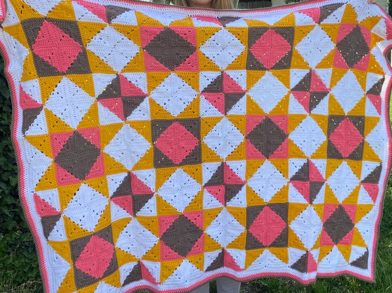 Granny Square Crochet Blanket PDF Pattern crochet pattern , Quilt Sunburst Crochet Quilt inspired, easy crochet afghan image 5