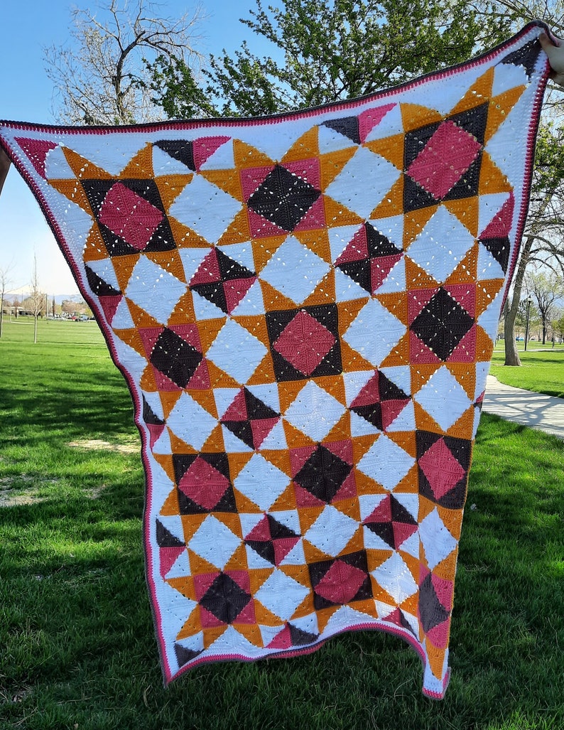 Granny Square Crochet Blanket PDF Pattern crochet pattern , Quilt Sunburst Crochet Quilt inspired, easy crochet afghan image 6