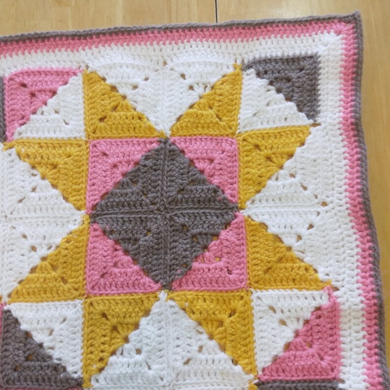Granny Square Crochet Blanket PDF Pattern crochet pattern , Quilt Sunburst Crochet Quilt inspired, easy crochet afghan image 7