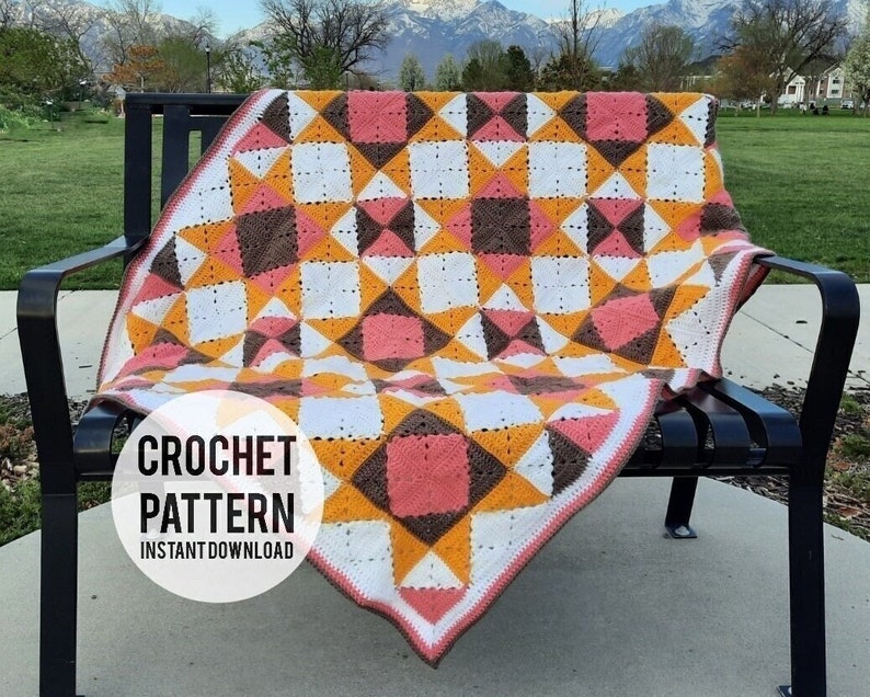 Granny Square Crochet Blanket PDF Pattern crochet pattern , Quilt Sunburst Crochet Quilt inspired, easy crochet afghan image 1