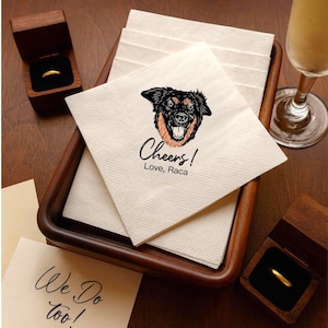 Custom Pet Portrait Wedding Napkins: Personalized Dog & Cat Cocktail Decor