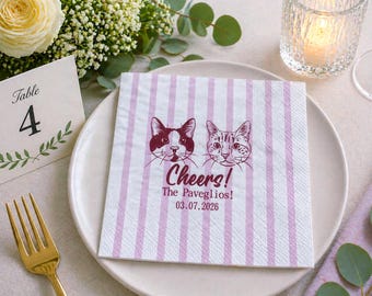 Kundenspezifische Pastellstreifen-Haustier-Cocktailservietten | Personalisierte Katzen & Hunde Getränkeservietten | Hochzeits-Empfang Party Dekor