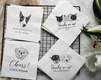 Servilletas de boda personalizadas con retratos de mascotas – Decoración personalizada para bares, obsequios para amantes de las mascotas