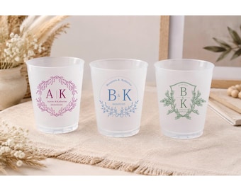 Custom Name Date Frosted Wedding Cups | Personalized Monogram Stadium Cups | Reception Drinkware | Reusable Party Favor Gift