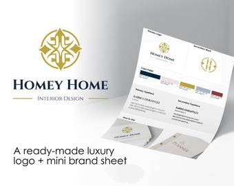 Luxury Interior Design Logo Template + Brand Sheet | Premade Boutique Monogram | SVG EPS Editable