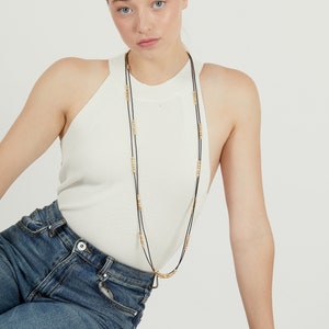 Collana d'oro, collana lunga, collana di pelle, collana a strati, collana di perline, argento rivestito in ottone, collana per la mamma