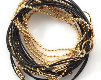 Gold and Black Leather Warp Bracelet