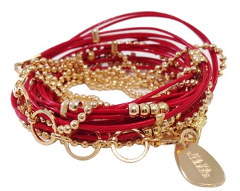 Necklace/ Bracelet in Gold and Red