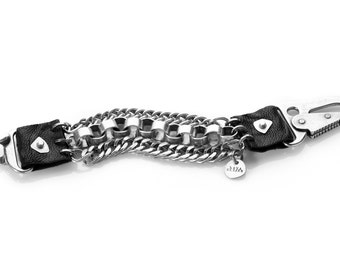 Fire Fighter Bracelet with Leather and Chains