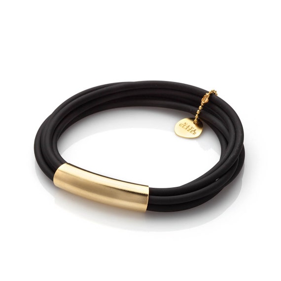 Black Silicon and Golden Tube Bracelet | Etsy