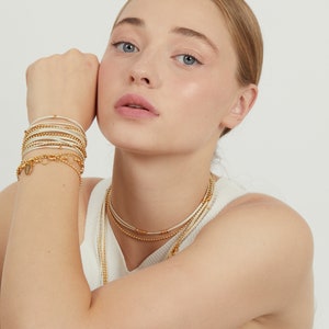 Wrap Bracelet, Gold 24K coating, long necklace, multi necklace, multi bracelet, Metalic white leather, gold chain, adjustable image 6