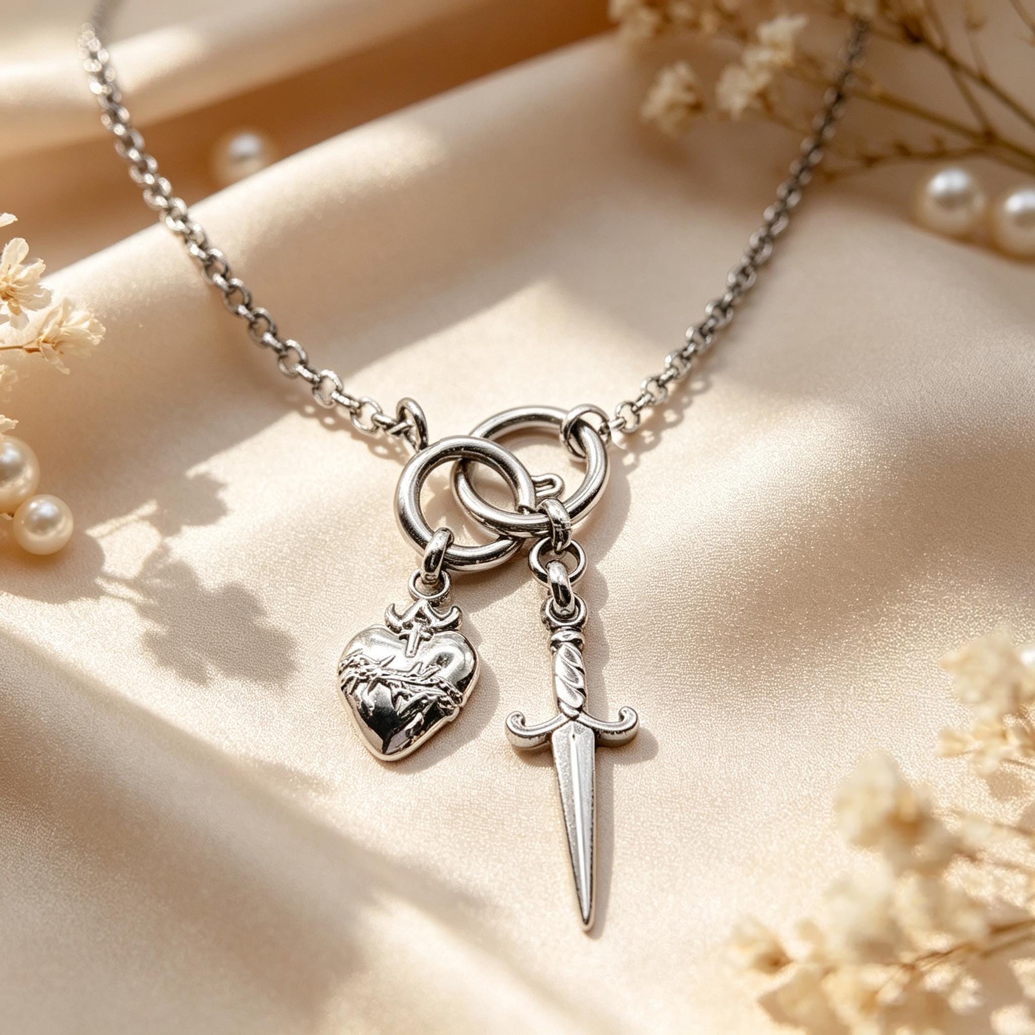 Sword Necklace With Heart Ring - Etsy