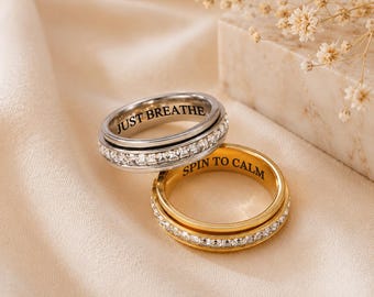 Anillo antiestrés plateado para mujer, anillo minimalista, banda de acero de titanio, joyería para aliviar el estrés, regalo para ella.
