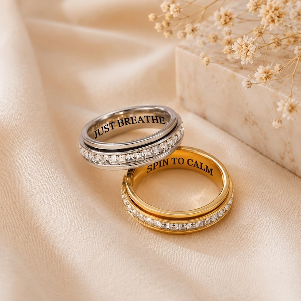 Zilveren angstring spinnerring voor vrouwen, minimalistische fidgetring, titanium stalen band, stressreliefsieraden, cadeau voor haar