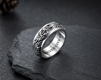 Personalized Fidget Dragon Ring - Gold Dragon Ring, Dragon Ring for Men, Pterosaur Design Ring, Rotate Dragon, Fantasy Ring for Him