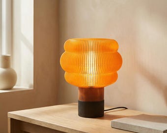 Orange Ribbed Table Lamp, Modern Bedside Desk Light