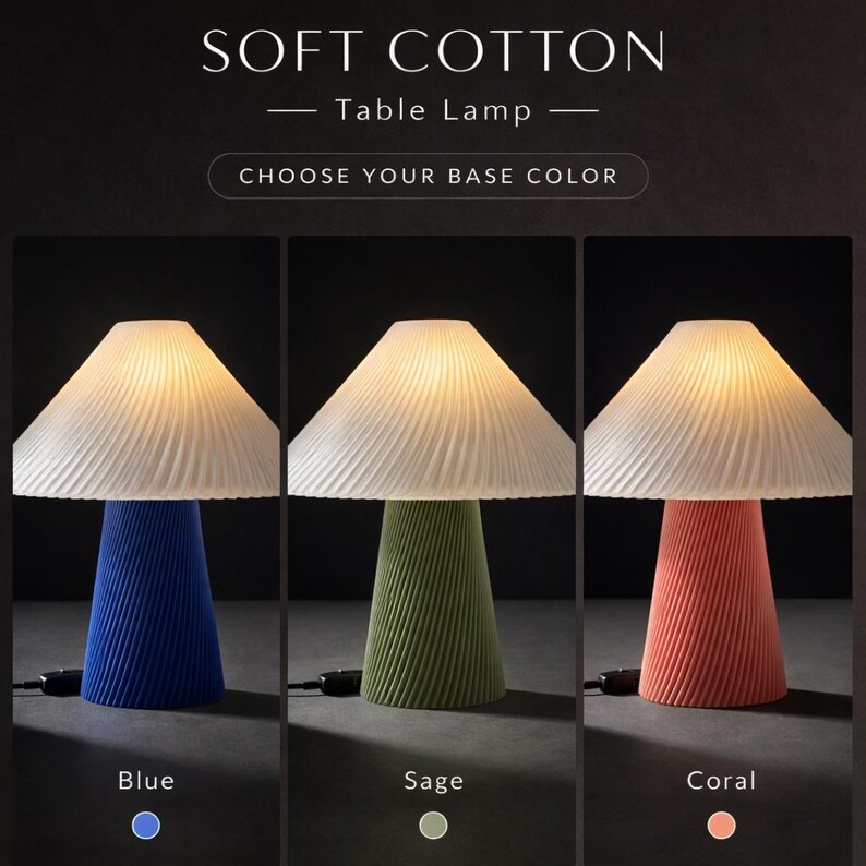 Soft Cotton Table Lamp: 3D Printed Scandinavian Accent Lighting (Coral, Sage, Blue) image 4