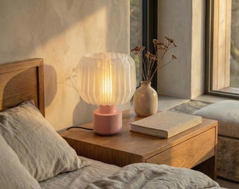 NOVA Ribbed Table Lamp – Coral or Sage Bedside Accent Light, LED Included